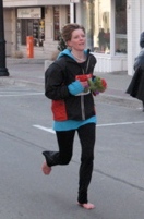 Joan running barefoot